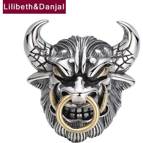 Bull Head Opening Pure 925 Sterling Silver Fashion Vintage Gift Women Men Adjustable Wedding Ring Fine Jewelry 2021 Designer R61