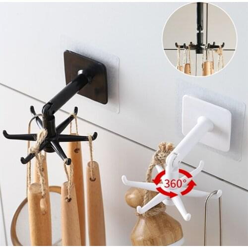 360 Degrees Rotated Kitchen Hooks Self Adhesive 6 Hooks Home Wall Door Hook Handbag Clothes Ties Bag Hanger Hanging Rack
