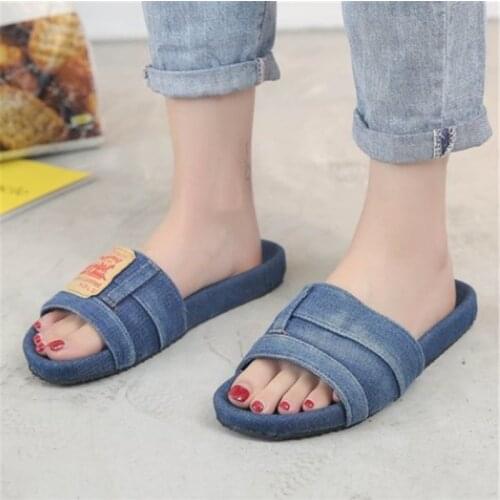 Women Summer Fashion Classic Denim Open Toe Sandals Lightweight Soft Comfortable Platform Slippers Outdoor Girl Beach Slides