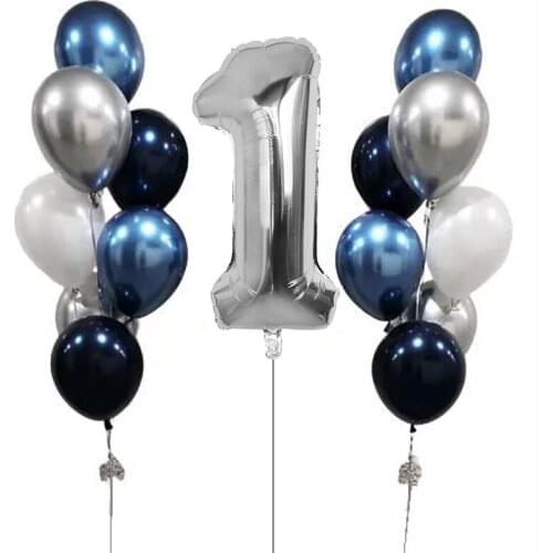 First Happy Birthday silver digital Balloon My 1st 1 One Year Party Decorations Kids Baby Boy Girl Garland Supplies Balloons