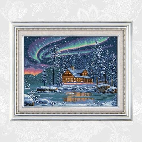 The Aurora Borealis Cross Stitch Patterns 14CT 11CT DIY Handwork Embroidery kits Needlework Set Wholesale Home Decoration
