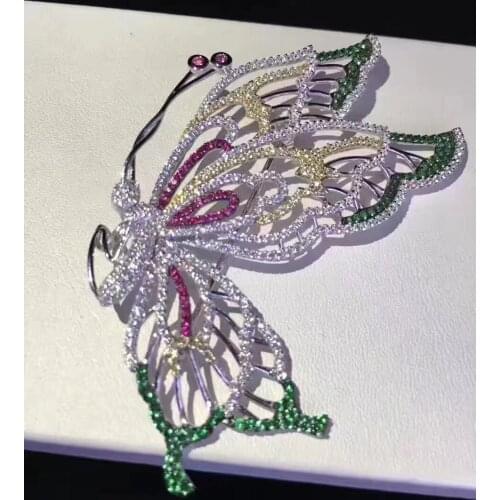 925 sterling silver with cubic zircon butterfly brooch pins fine women jewelry multi color free shipping