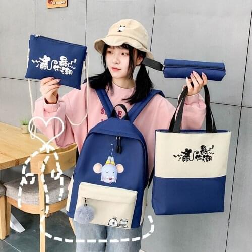 Junior High School Student Bag Makeup Missed Lessons Handbag Fashion Men and Women Four-Piece Backpack