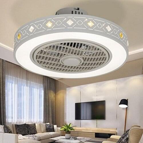 Led iron bedroom ceiling fan adjustable lighting AC 220 V modern simple white paint crystal transparent decoration acrylic