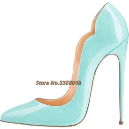 Thin High Heel Pumps Wave Slip On Shallow Patent Leather Dress Concise Shoes Color Gradual Sexy Pointed Toe Dress Shoes