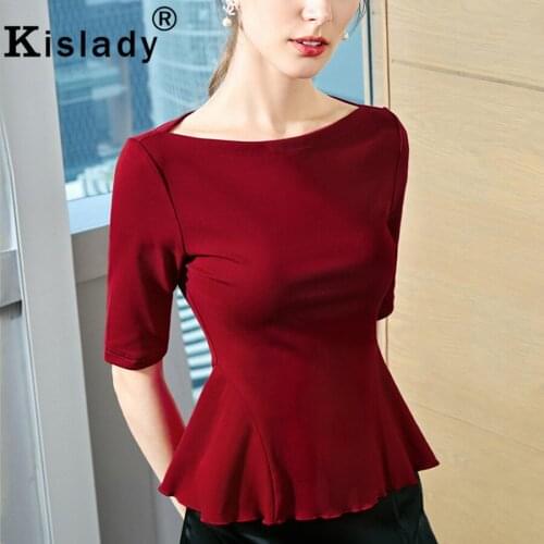 2020 Spring Summer Womens Tops Slash Neck Half Sleeve Gothic Shirt Sexy Fashion OL Harajuku Shirt Korean Vintage Clothes