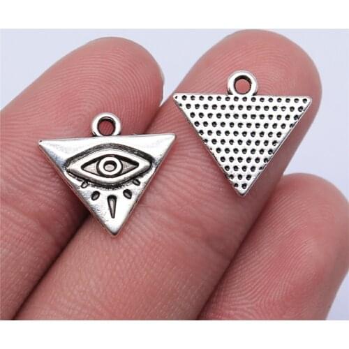 WYSIWYG 20pcs 14x13mm Antique Silver Color Triangle Eyes Charms Pendant For Jewelry Making DIY Jewelry Findings