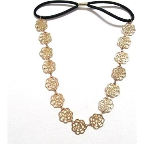 Lovely Chain Elastic Hollow Out Rose Flower Stretch Hair Band Headband Metallic 2020 HOT sales