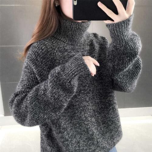 Womens Long Sleeve Turtleneck Chunky Knit Loose Oversized Sweater Pullover Jumper Tops Plus Velvet Lined Warm Clothing
