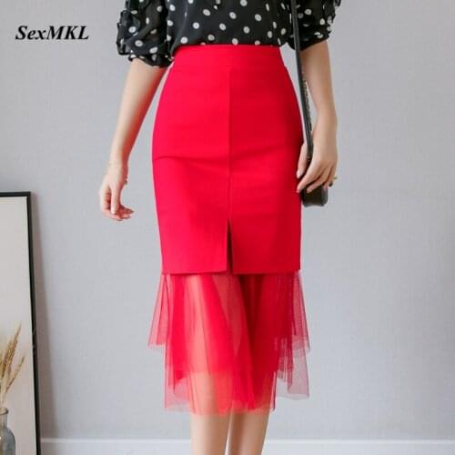 Faldas Mujer Moda 2020 Elegant Spring Fashion Red Skirts Womens Black Korean Office Ladies Summer High Waist Skirt Plus Size