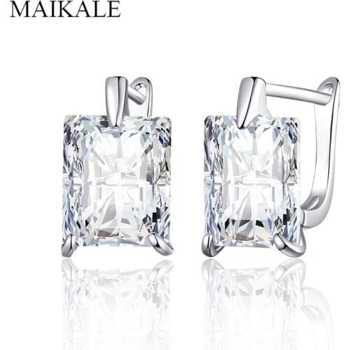 MAIKALE Spuare Stud Earrings for Women Big Simple Blue Green Earrings Zirconia CZ Ear Studs Female Jewelry Gifts Send Friend