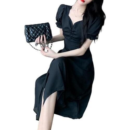 Black High-Class Sense Of Celebrity Temperament Dress Goddess Summer Sexy Waist Split Mid-Length Dress Plus Size 4XL FC1314