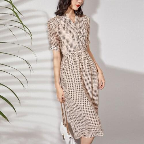 Beige Print Black Polka Dot Floral Silk Dresses Women Fashion 2021 Summer Long Casual Sexy Office Work Daily Dress Plus Size