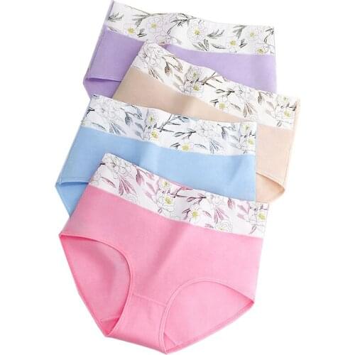 ZJX 5Pcs High Waist Panties Women Breathable Cotton Underwear Cute Print Seamless Briefs Sexy Girls Slimming Lingerie XXL