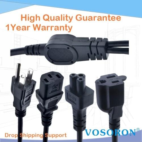 1 to 3 Power Cord Splitter,US Plug 3-Prong NEMA 5-15P to IEC320 C13 +C5+Nema 5-15R Female, 3 in 1 Multifunctional AC Power Cord