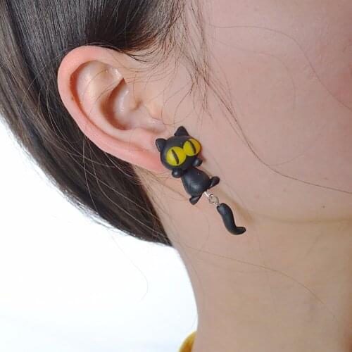 1Pair New Cute Handmade 3D Polymer Clay Soft Cat Earrings Ear Piercing Stud Earring Accessories #268298