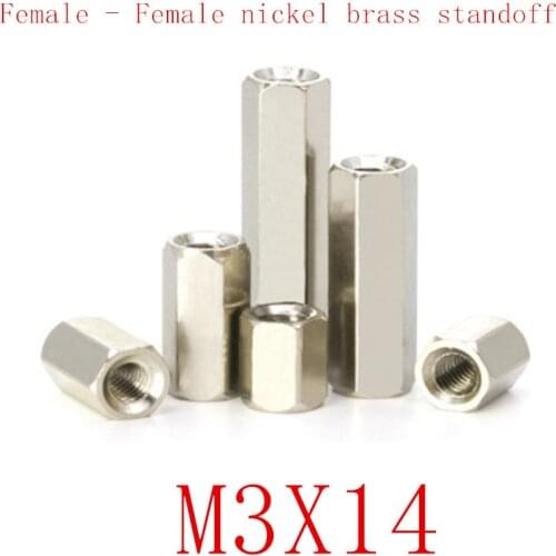 100PCS m3x14 M3*14 Female to Female nickel Brass Standoff Spacer M3 Hexagonal Stud Spacer Pillars