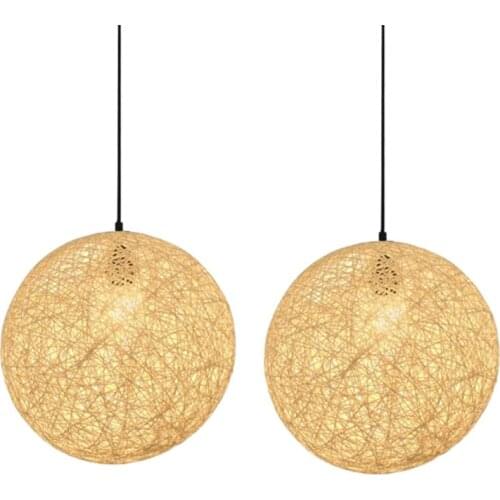 2 Pack Rattan and Hemp Ball Chandelier Individual Creativity Spherical Rattan Nest Lampshade