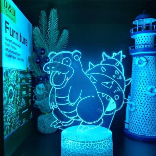 3D Lamp Pokemon Slowbro LED Night Light Anime Figure Lampara Led Neon Lights Bedside Decor Lampe Takara Tomy Lampe Kids Gifts