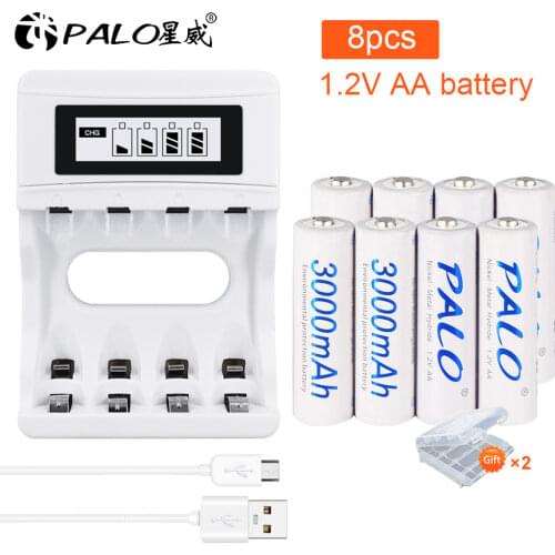 Palo 4-16pcs AA Rechargeable Battery 1.2V 3000mAh NI-MH Nimh Ni Mh High Capacity Rechargeable AA Batteries for Camera Toy Car