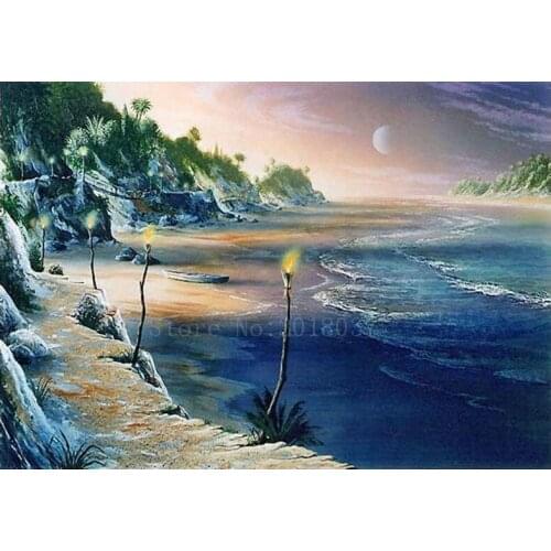 Diamond Mosaic 5D Diy Diamond Embroidery Desolate Beach In The Sunset Diamond Painting Cross Stitch Floral Rhinestone Decoration