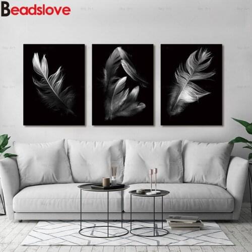 3 piece,5d Diamond painting Full,Square,round,drill,diy,Nordic Black white feather mosaic full embroidery,boy room decor