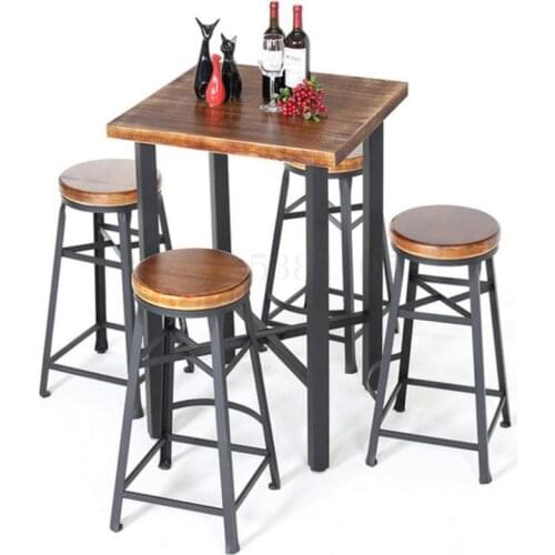 American Solid Wood Small Square Table Simple Household Bar Coffee Shop And Chair Net Red Combination High Ta