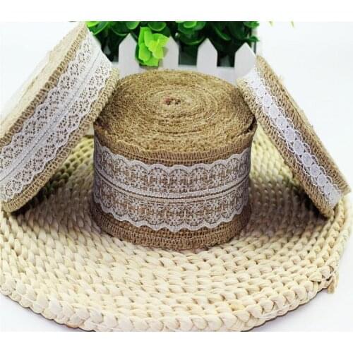 Free Shipping 10m DIY Natural Hessian Ribbon +lace Trim Edge Vintage Jute Burlap Wedding Wholesale