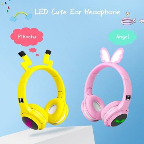 KINGSTAR Cute Cat Bluetooth Headphones LED Kids Headset Foldable Stereo Headsets With Microphone Support TF Card 3.5mm Plug