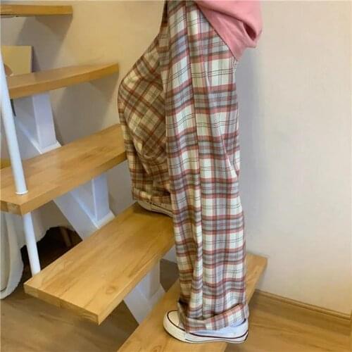 Plaid Pants Women Casual Chic Oversize 4XL Loose Wide Leg Trousers Ins Retro Teens Harajuku Hip-hop All-match Unisex Streetwear