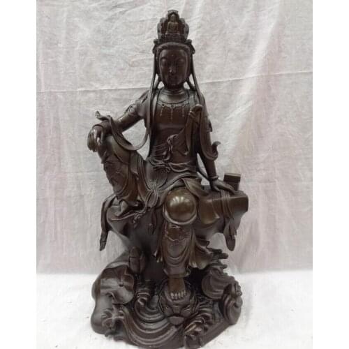 Fast shipping USPS to USA S1844 23" Chinese Pure Bronze Buddhism Pray Bless Kwan-Yin GuanYin Statue Buddha Joss