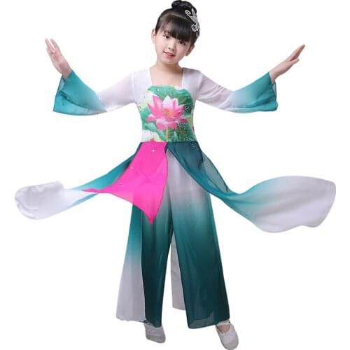 Childrens classical dance costumes girls Chinese style elegant yangko dance clothing fan dance costumes ancient chinese costume
