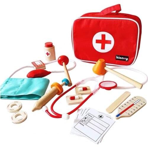 Children Wooden Doctor and Nurse Set with Stethoscope/ Kids Plastic Medical Kits with Handy Carrying Case Pretend Play