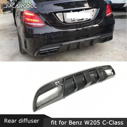 For W205 Rear Lip Spoiler With LED lamp for Mercedes Benz W205 4 Door C180 C200 C300 C63 2015 - 2019 Carbon Fiber Bumper Guard