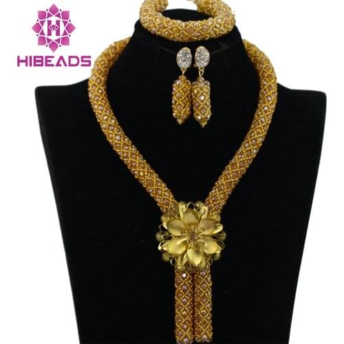 Dubai Bridal Jewelry Set African Beads Costume Jewelry Set Fashion Necklace Set for Women Free Shipping ALJ154