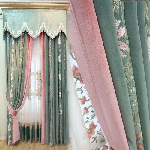 European style living room curtain flannel embroidery shading cloth fresh bedroom floor curtain
