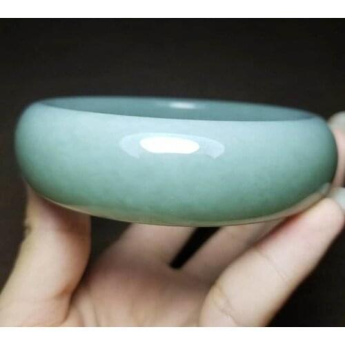 H14#Russian material and Tian Yubing bottom powder green jasper wide bracelet