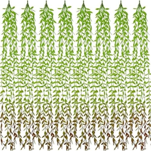 8 Pack Artificial Vines,Fake Greenery Willow Leaves Garland UV Resistant Green Leaves Fake Plants Hanging Vine Plant