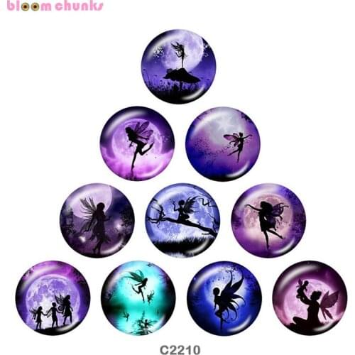 Butterfly girl Moon Fairy Elves purple wing Round glass cabochon flat back Making findings snap button jewelry C2210