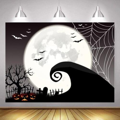 Bat Pumpkin Halloween Studio Photography Background Holiday Party Decoration 3D Childrens Photos Digital Backdrop Cloth