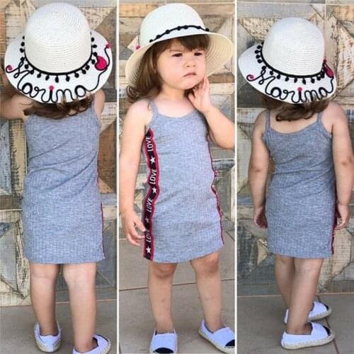 Cute Girls clothes off shoulder strap letter print Summer Princess Sleeveless Casual Cotton Dresses one pieces