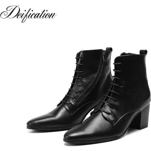 Fashion Brand Black Army Ankle Boots High Heels Botas Militares Cool Lace Up Military Boots Shoes Men Real Leather Cowboy Boots