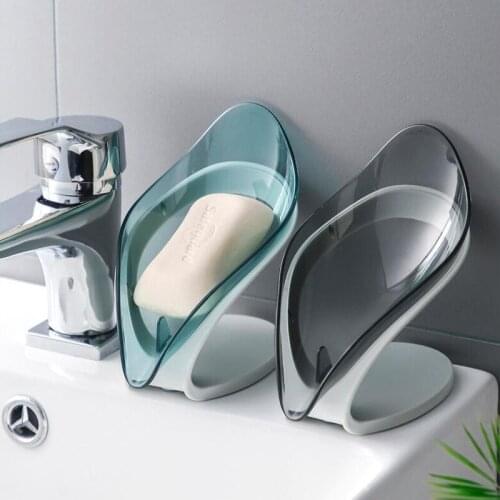 Leaf Shape Soap Box Creative Vertical Drain Soap Holder Box Bathroom Face Brush Sponge Shelf Kitchen Storage Plate Tray