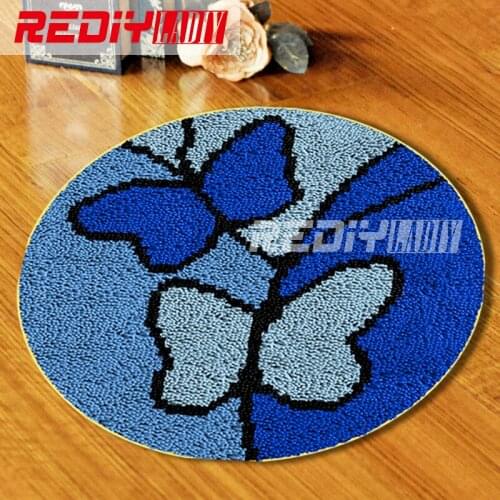 Latch Hook Rug Kits Acrylic Yarn Cushion DIY Carpet Rug Blue Butterfly Pre-Printed Floor Mat Home Decoration Unfinished Crafts