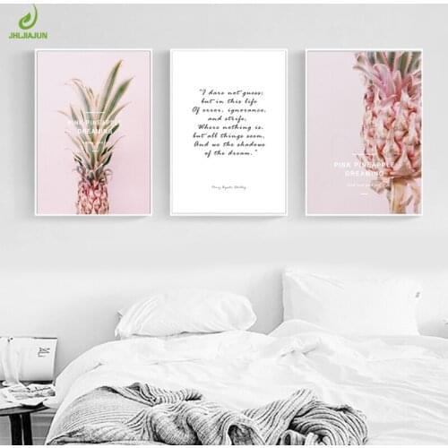 JHLJIAJUN Nordic Pink Pineapple Quotes Canvas Painting Wall Posters Cuadros Decor Posters And Prints Plant Art Poster