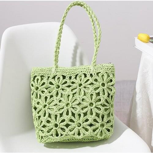 2021 new straw bag hollow flower straw bag woven bag womens shoulder portable seaside vacation beach rattan bag