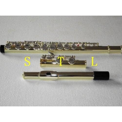 New 16 closed hole flute C key Gold lacquer Body with Silver plate Keys