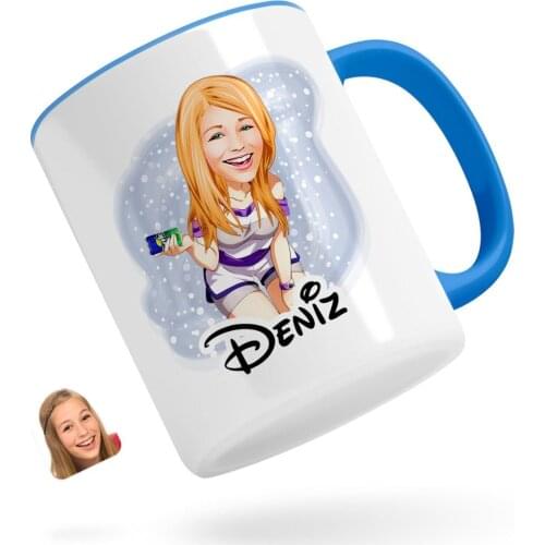 Personalized Women 'S Caricature Of Blue Mug Bardak-36