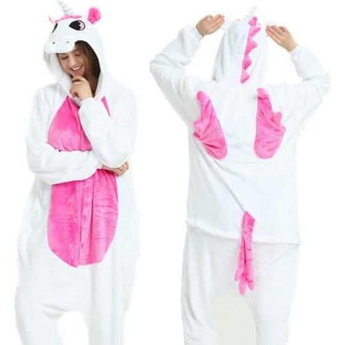 Adults Pajamas Women Flannel Sleepwear Unisex Cute Pink Unicorn Cartoon Animal Pajama Set Hooded Pyjamas Unicornio Kigurumi