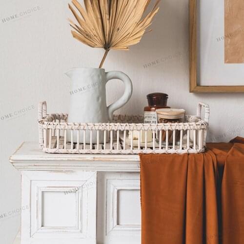 Party tray Simple retro handmade rattan household square coffee table tray Size S+L